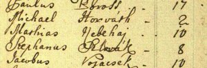Nebehajok, Trgelek, Simonekek, Vojácsekek, Velmovszkik 1767-ben Kesztölcön