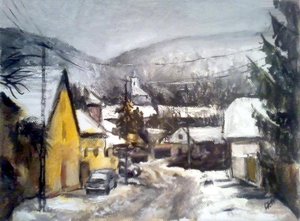 Kesztölc télen (21x30 olaj) 